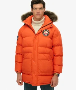 Superdry Everest Longline Baffled Parka Coat Bold Orange