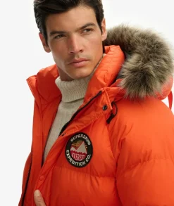 Superdry Everest Longline Baffled Parka Coat Bold Orange