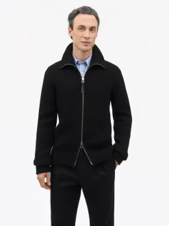 Tiger of Sweden Niall Zip-Up Wool Cardigan Black