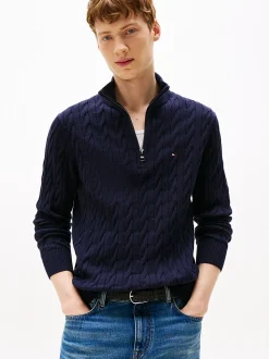 Tommy Hilfiger Cable Knit Half-Zip Jumper Navy Blue