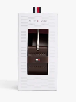 Tommy Hilfiger Denton Leather Belt Gift Box Coffee Bean