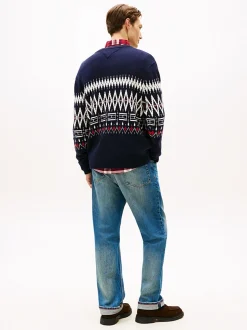 Tommy Hilfiger Fair Isle Lambswool Blend Relaxed Jumper Navy Blue / Ivory Petal