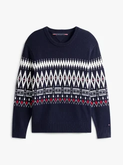 Tommy Hilfiger Fair Isle Lambswool Blend Relaxed Jumper Navy Blue / Ivory Petal