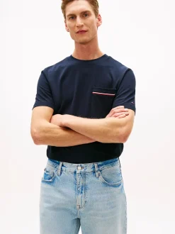 Tommy Hilfiger Global Stripe Pique Pocket Tee Navy Blue