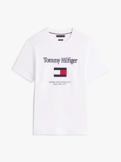 Tommy Hilfiger Logo Embroidery Crew Neck T-Shirt White