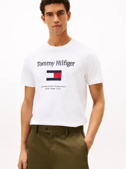 Tommy Hilfiger Logo Embroidery Crew Neck T-Shirt White