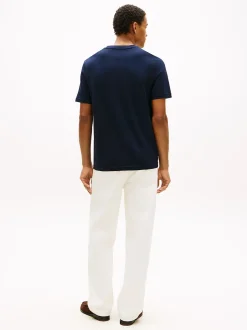 Tommy Hilfiger Logo Embroidery Jersey Crew Neck T-Shirt Navy Blue