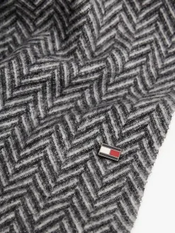 Tommy Hilfiger Pure Wool Herringbone Fringed Scarf Grey Herringbone