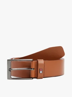 Tommy Hilfiger Square Matte Buckle Leather Belt Brown