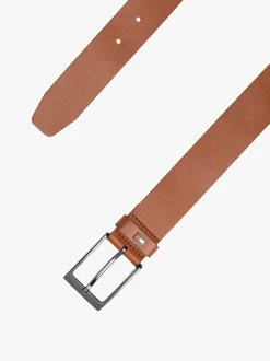 Tommy Hilfiger Square Matte Buckle Leather Belt Brown