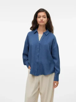 Vero Moda Vmmelaney Queeny Ls Shirt Blue Dark Denim