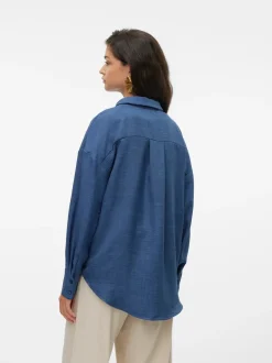 Vero Moda Vmmelaney Queeny Ls Shirt Blue Dark Denim