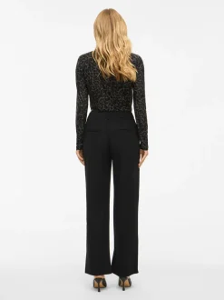 Viclua HW Wide Button Pants Black