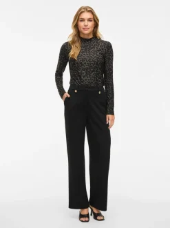 Viclua HW Wide Button Pants Black