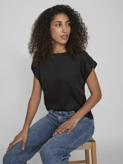 Vila Ellette Satin Top Black