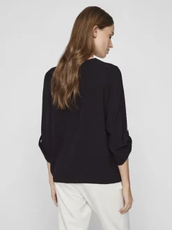 Vila Josa Turn-up V-neck Top Black Beauty