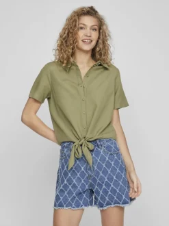 Vila Prisilla Knot Shirt Oil Green