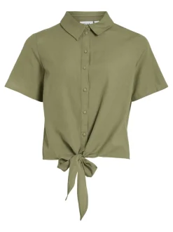 Vila Prisilla Knot Shirt Oil Green