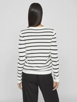 Vila Vidalo O-Neck Ls Stripe Knit Top White Alyssum