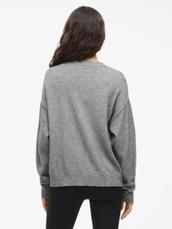 Viril V-Neck Cardigan Medium Grey Melange